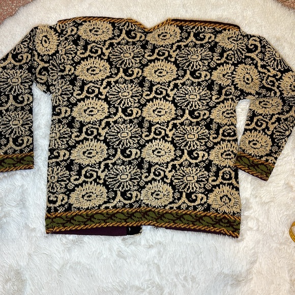 VINTAGE DIA CHENILLE, CARDIGAN SWEATER Abstract Floral Print Size Large - Picture 10 of 11